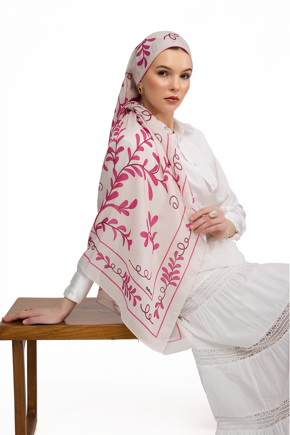 TENCEL NATURE Şal Sarmaşık Desen - Pembe