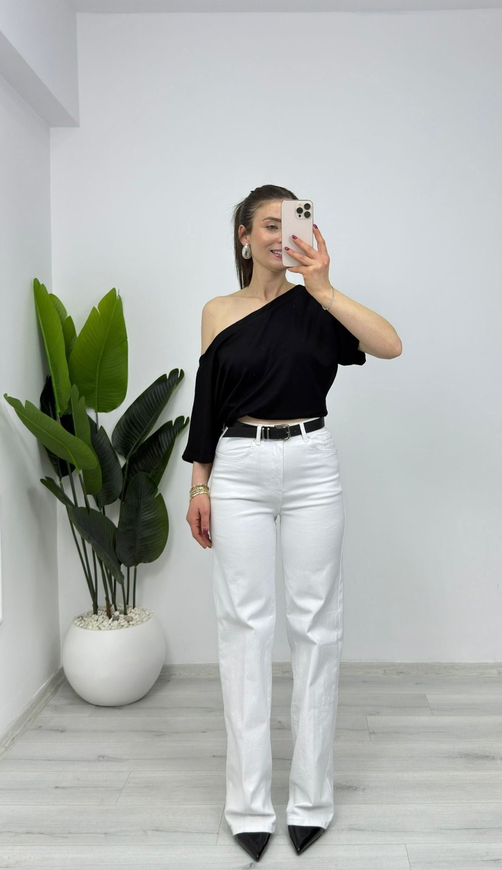 0901 Kemerli Kot Pantolon Beyaz