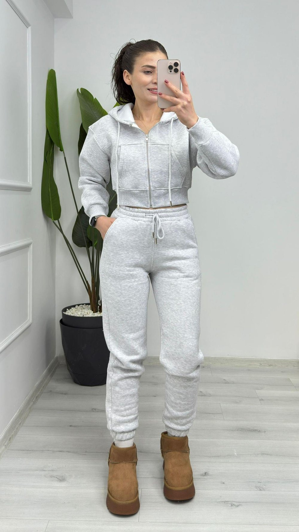 1005 Üç İplik Şardonlu jogger Melanj Gri