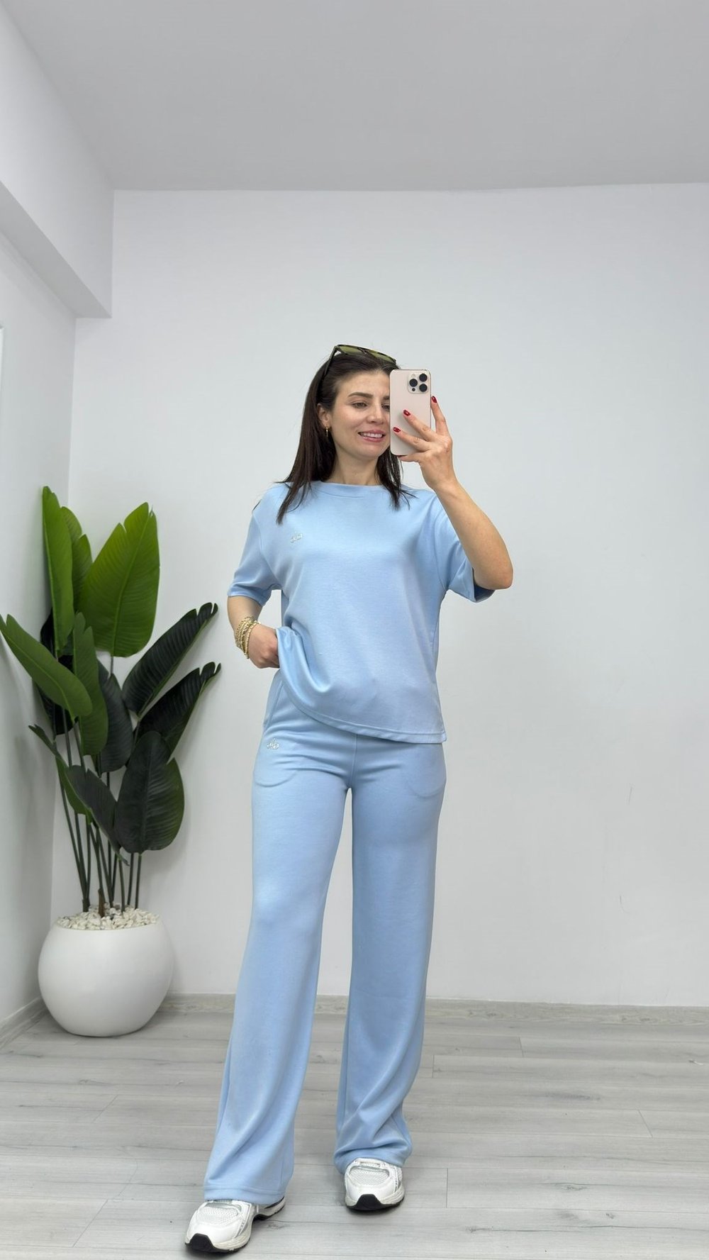 1023 Bisiklet Yaka Baskılı Modal Takım Bebe Mavi