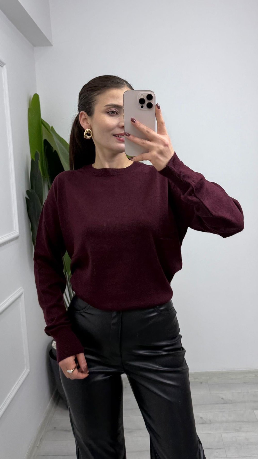 10633 Bisiklet Yaka Yünlü Basic Triko Kazak Bordo