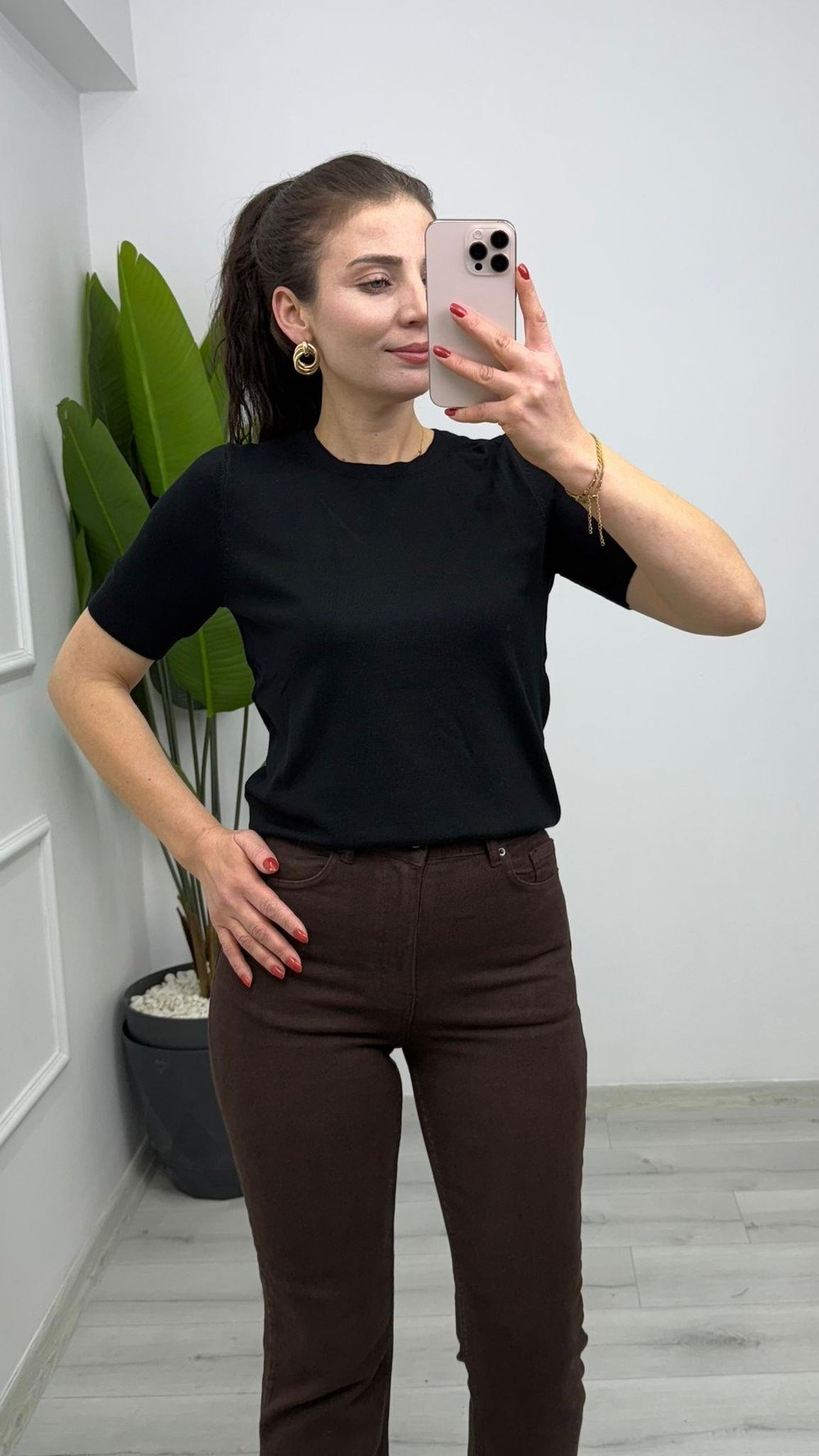 10779 Bisiklet Yaka Kısa Kol Basic Triko Bluz Siyah