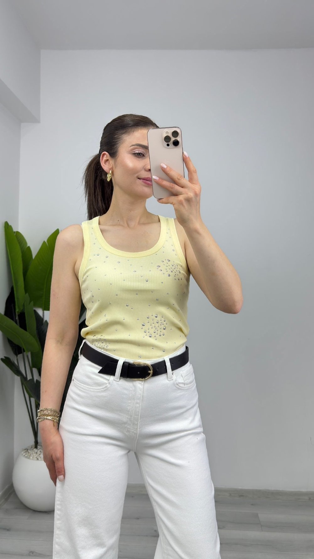 2100 Taşlı Fitilli Atlet Sarı