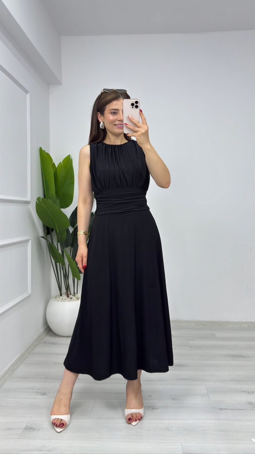 221127 Sandy Büzgülü Maxi Boy Elbise Siyah