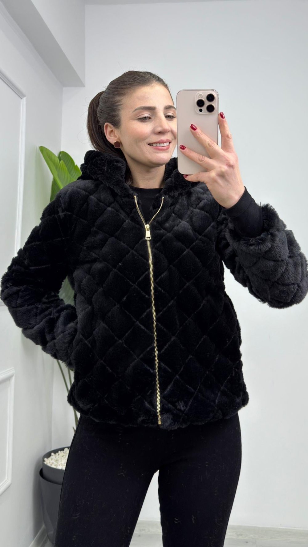 2294 Kapitoneli Peluş Mont Siyah
