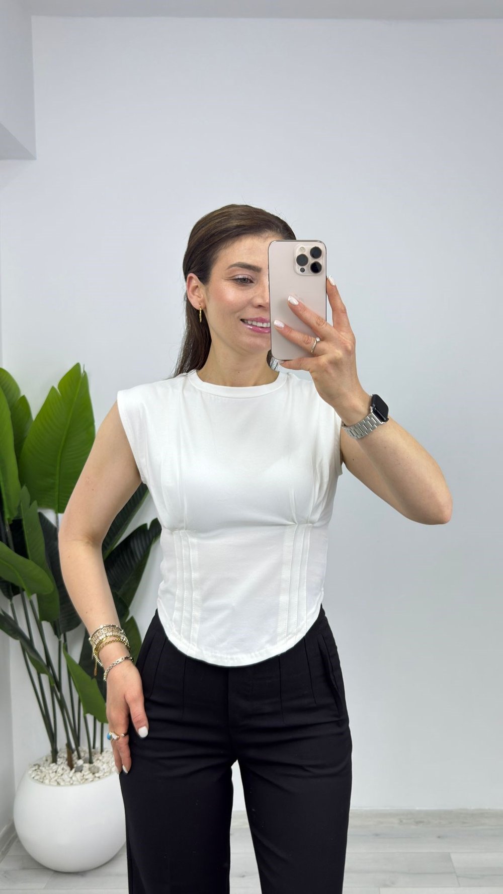 2532 Pile Detaylı Modal Bluz Ekru