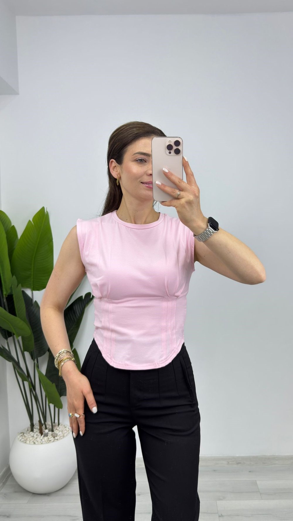 2532 Pile Detaylı Modal Bluz Pembe