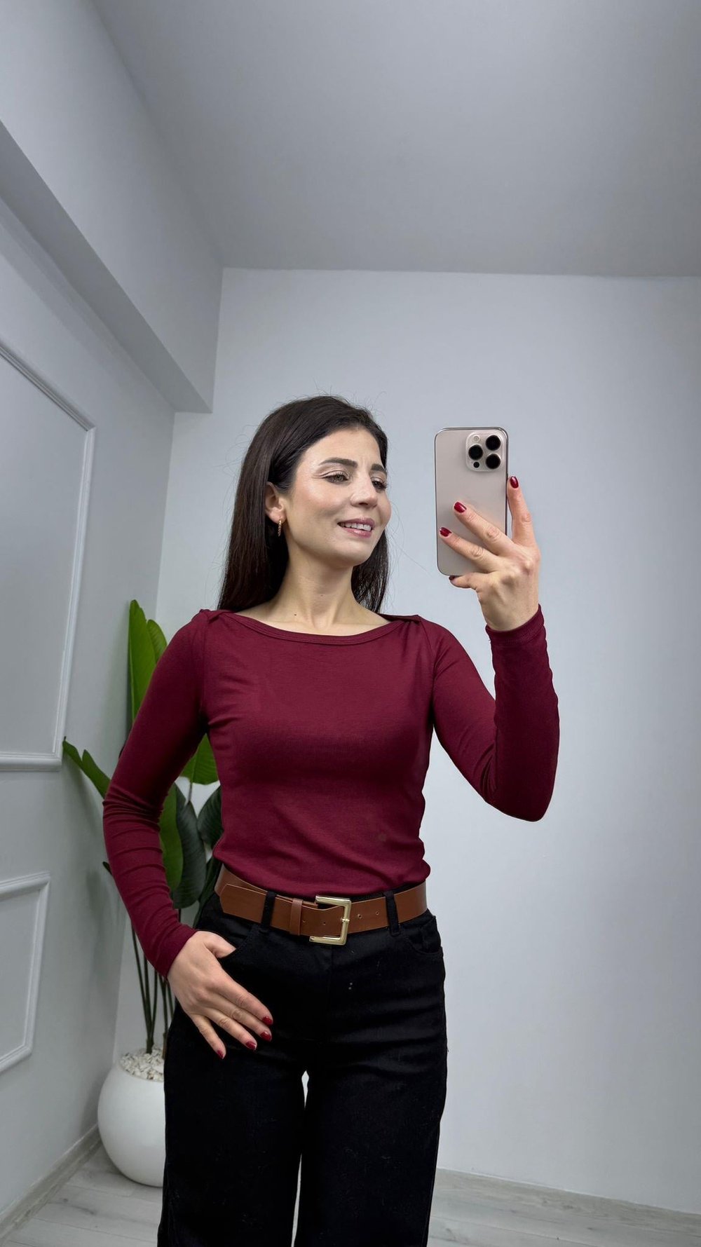 2701 Kayık Yaka Çilek Badi Bordo