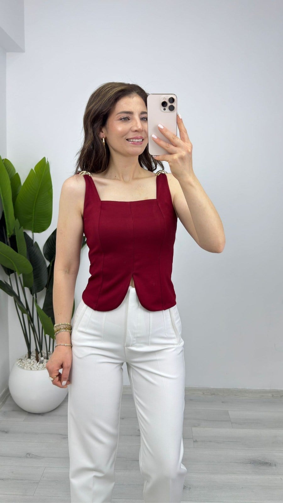 4272 Gold Toka Detaylı Modal Bluz Bordo