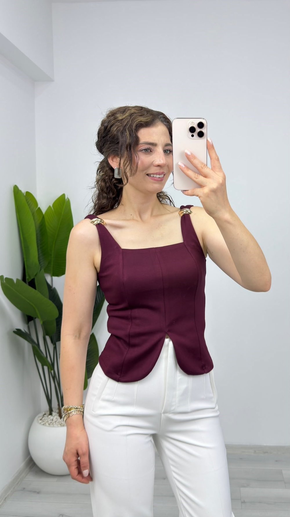 4272 Gold Toka Detaylı Modal Bluz Mürdüm