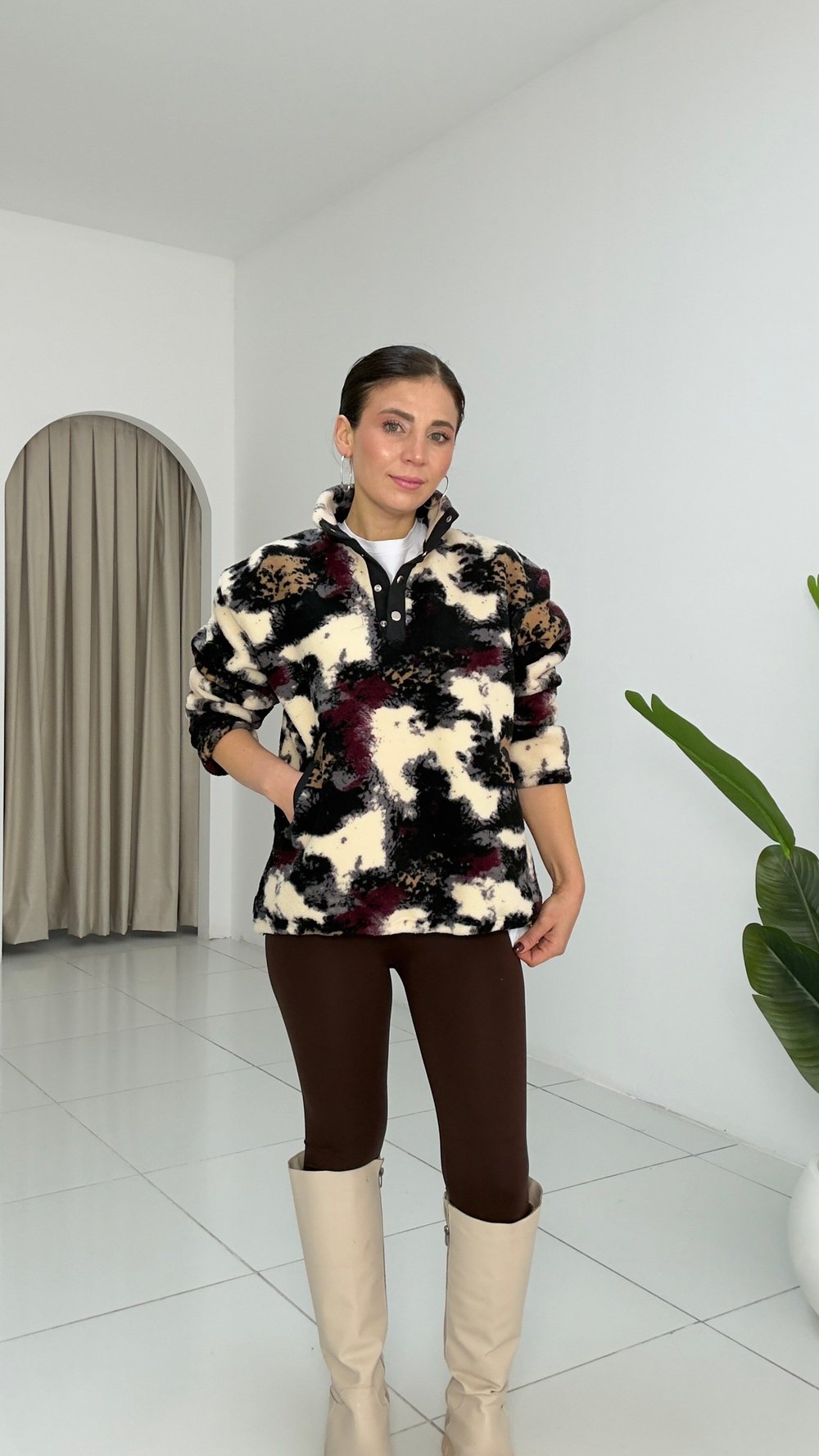 4322 Yaka Garnili Polor Sweat Siyah