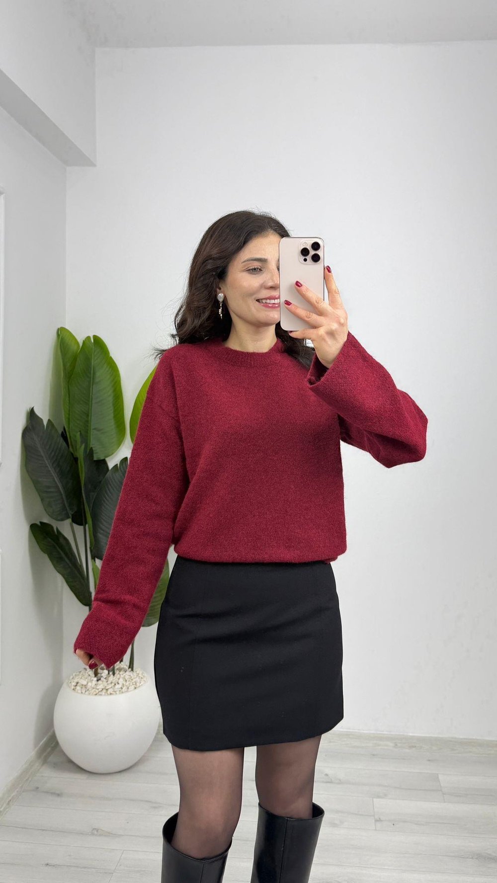 4921 Bisiklet Yaka Yumuşak Dokulu Triko Kazak Bordo