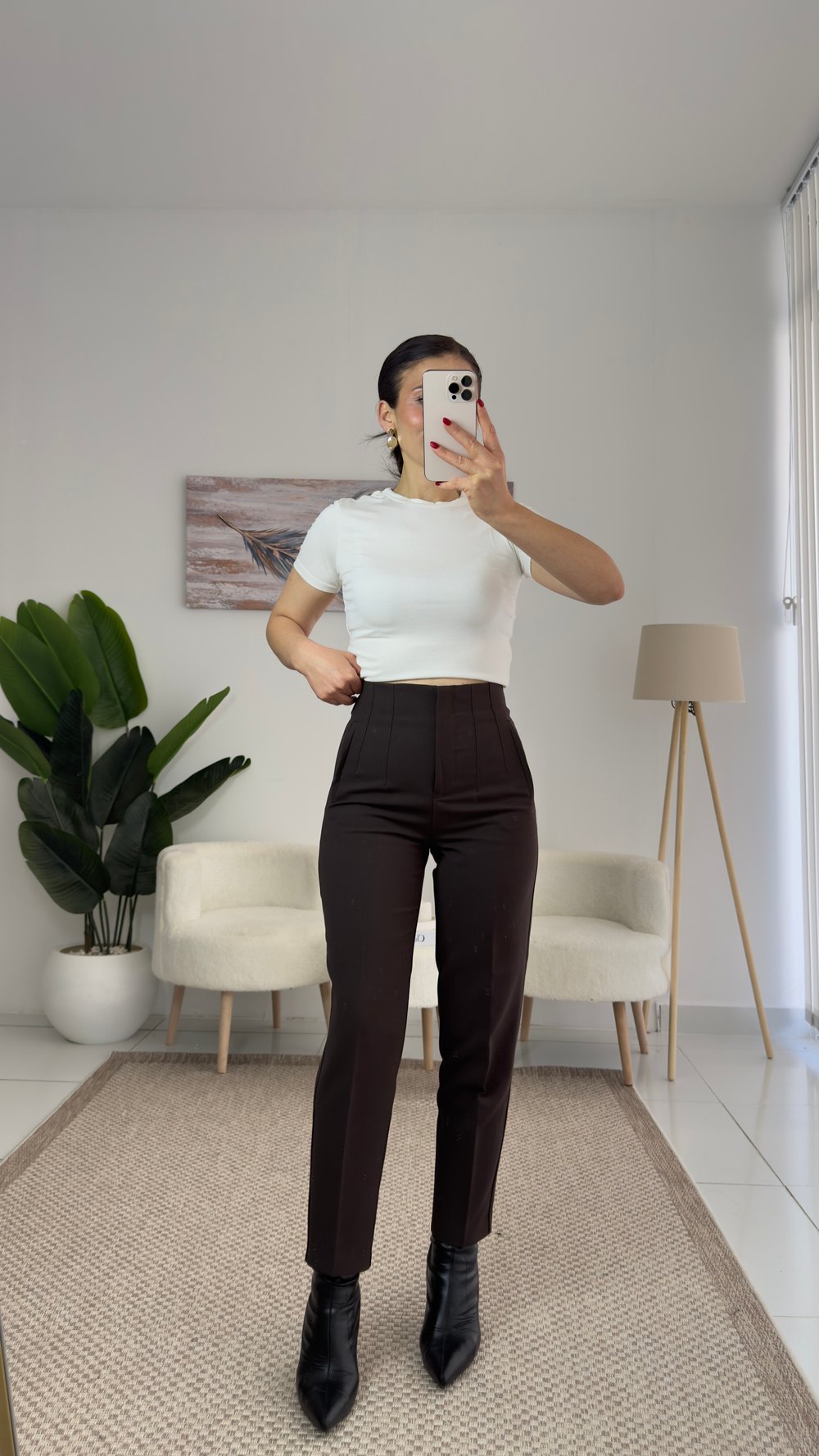 5113 Flatolu Havuç Model Kumaş Pantolon Kahverengi