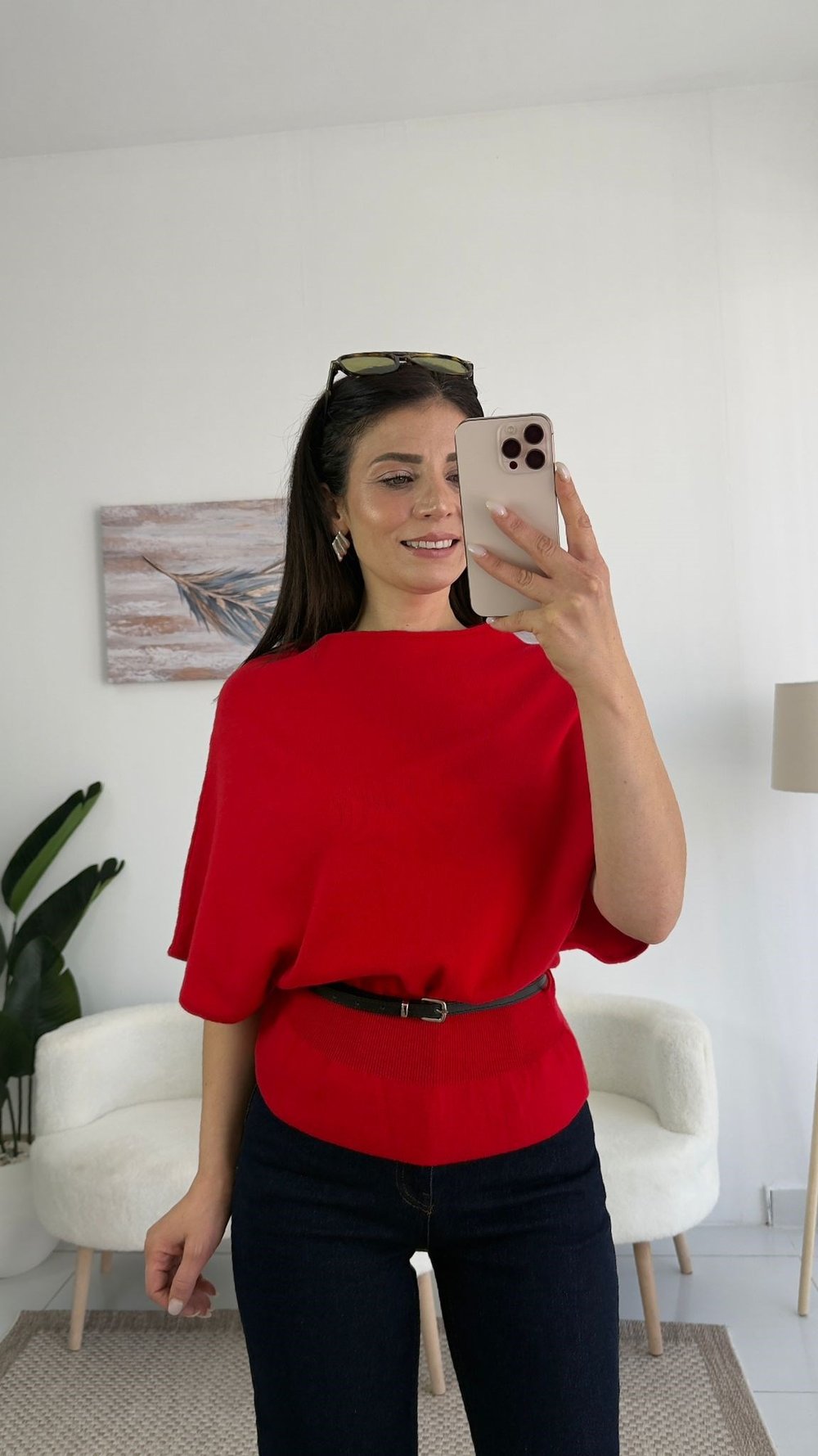 5314 Bel Kemer Detaylı Triko Bluz Kırmızı
