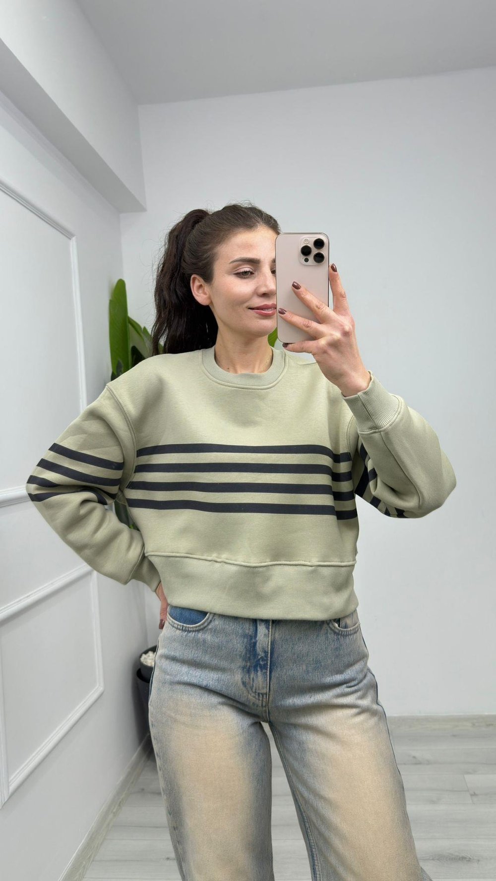 5599 Şerit Detaylı Sweat Yeşil