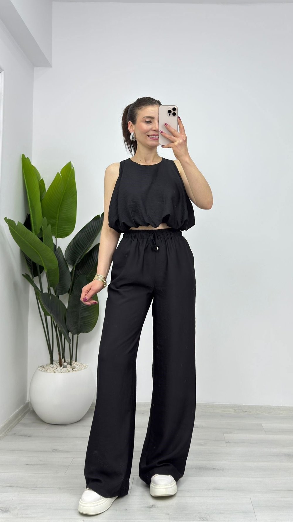 580454 Balon Bluz Pantolon Takımı Siyah