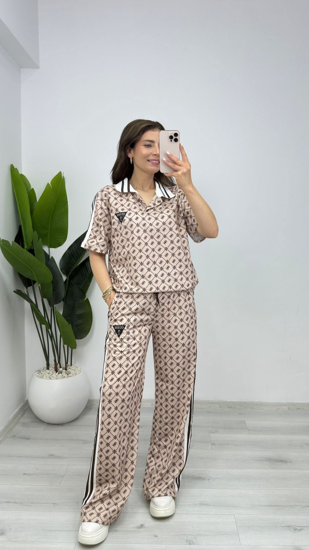 7620 Polo Yaka Digital Baskılı Takım Bej