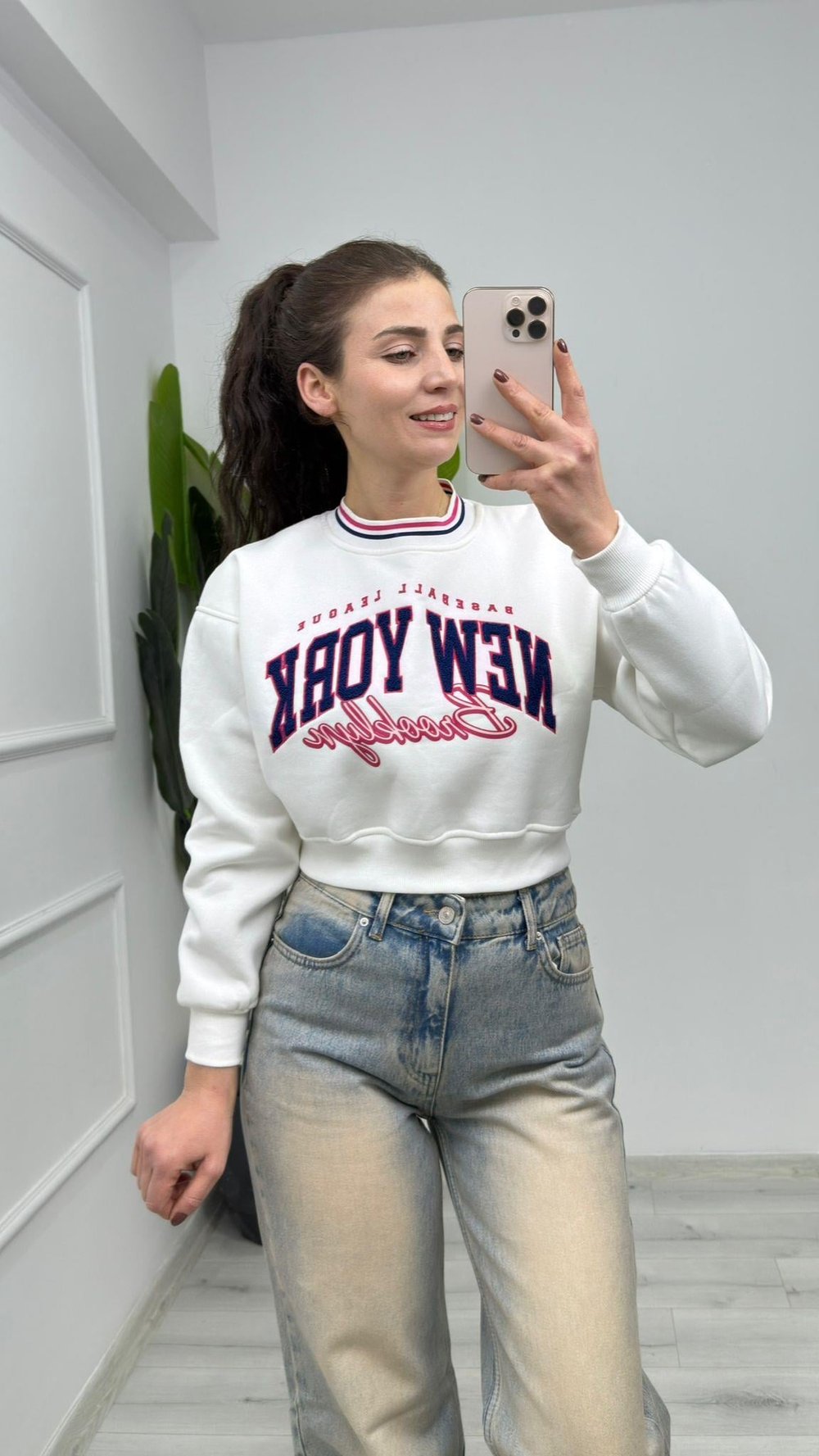9050 Baskı Ve Yazı İşlemeli Sweat Beyaz