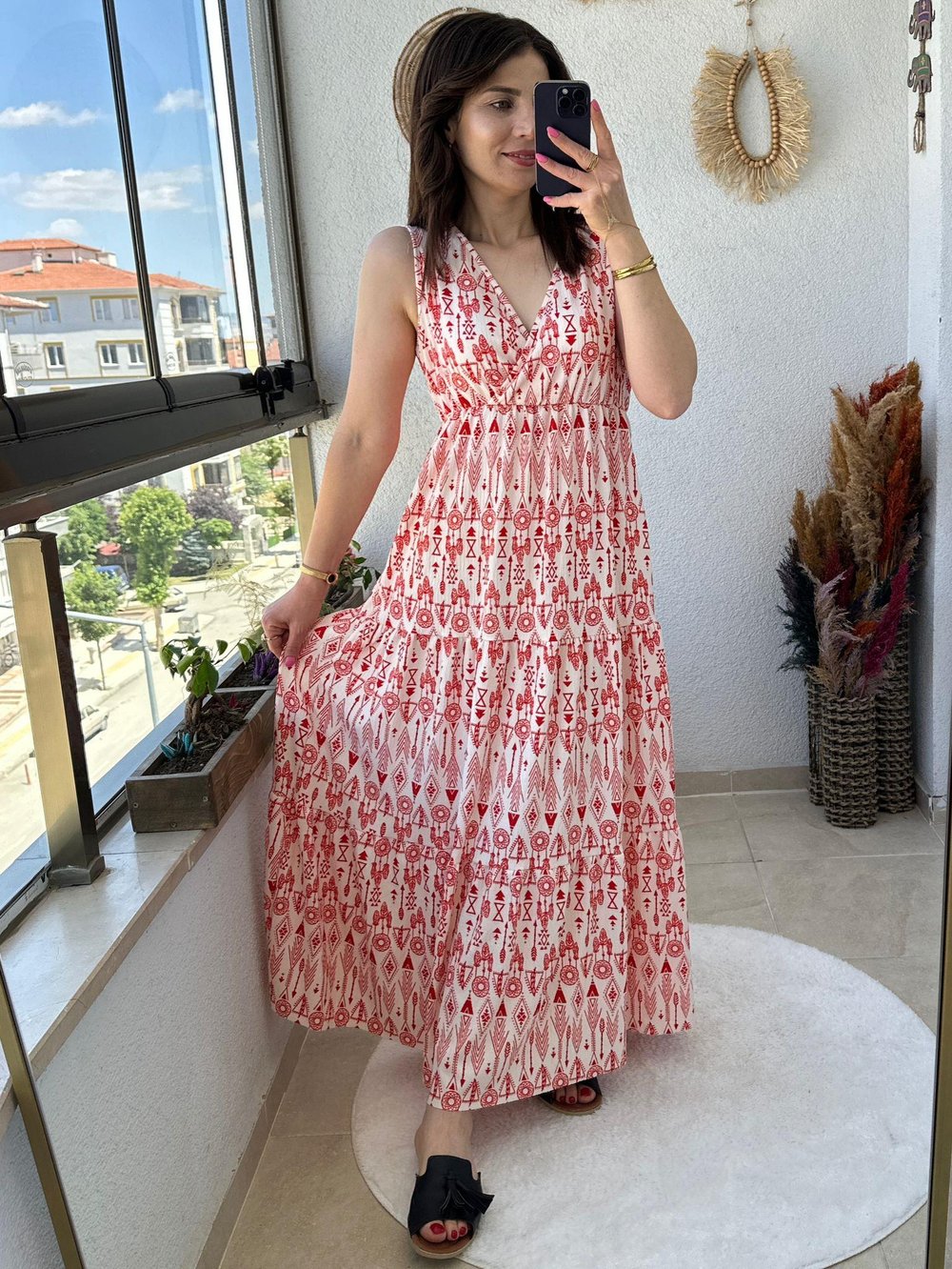 ETNİK DESEN BÜRÜMCÜK KUMAŞ ELBİSE