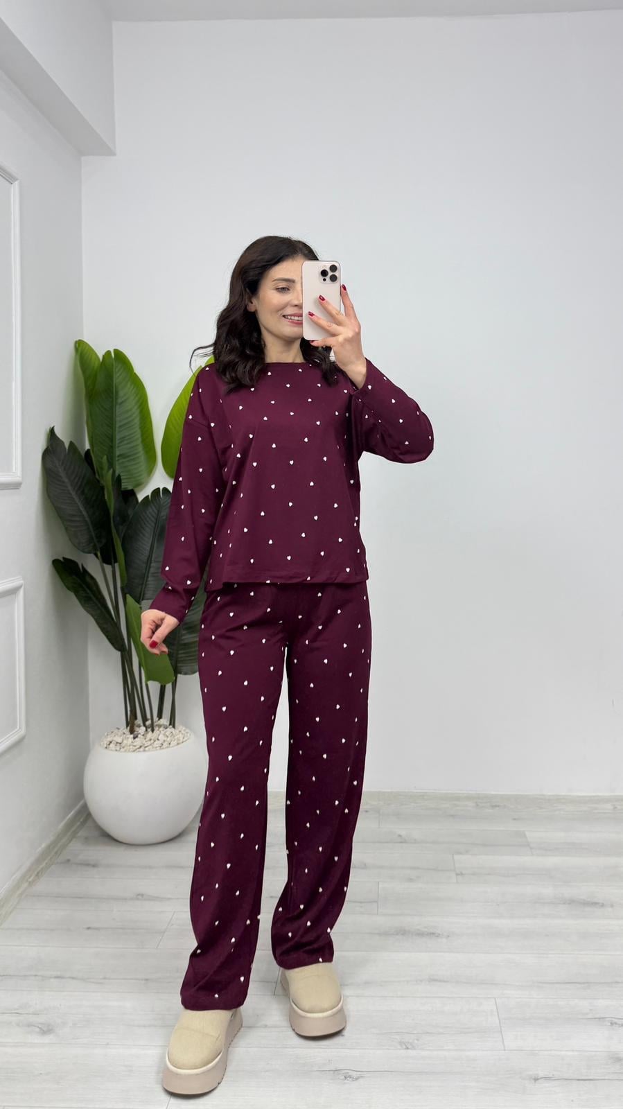 PJ12 Pijama Takımı Bordo