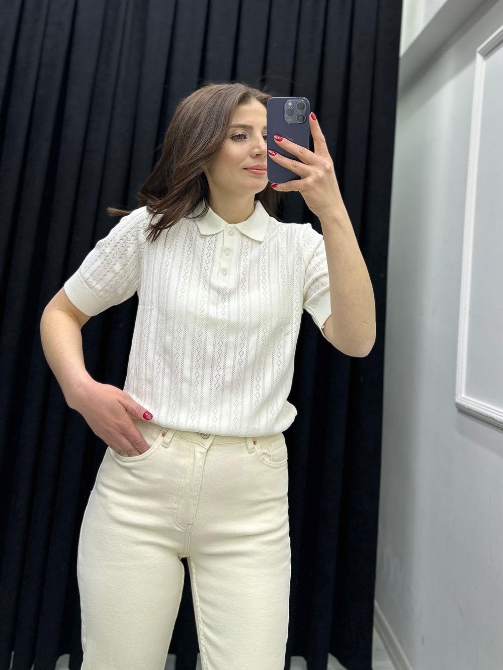 POLO YAKA TRANSPARAN GÖRÜNÜMLÜ TRİKO BLUZ