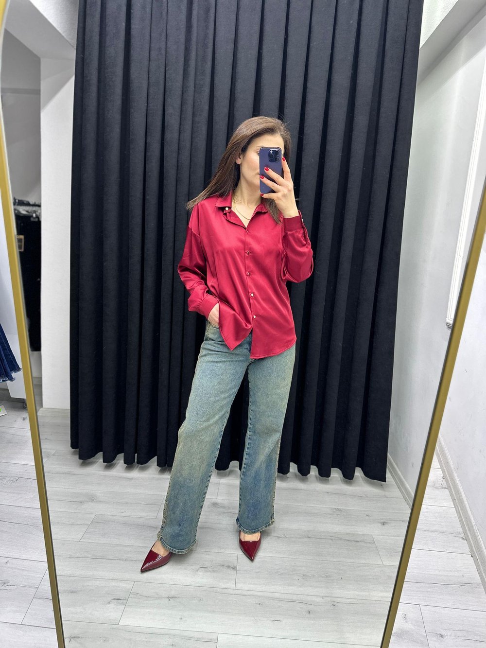 SATEN BORDO GÖMLEK