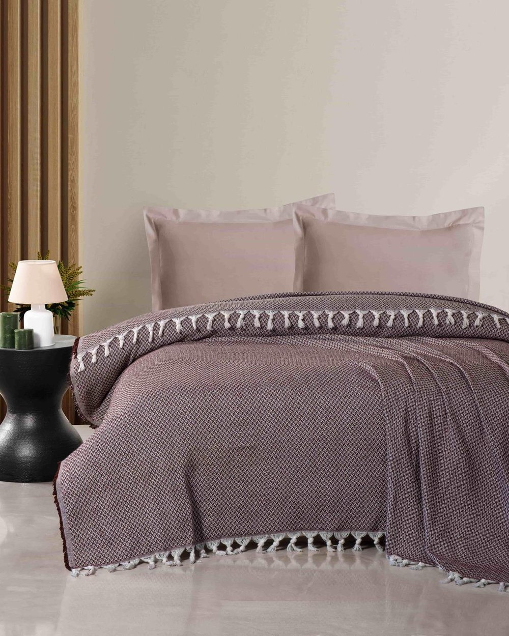 Çift Kişilik Geometrik Desen Çok Amaçlı Pike / Bordo