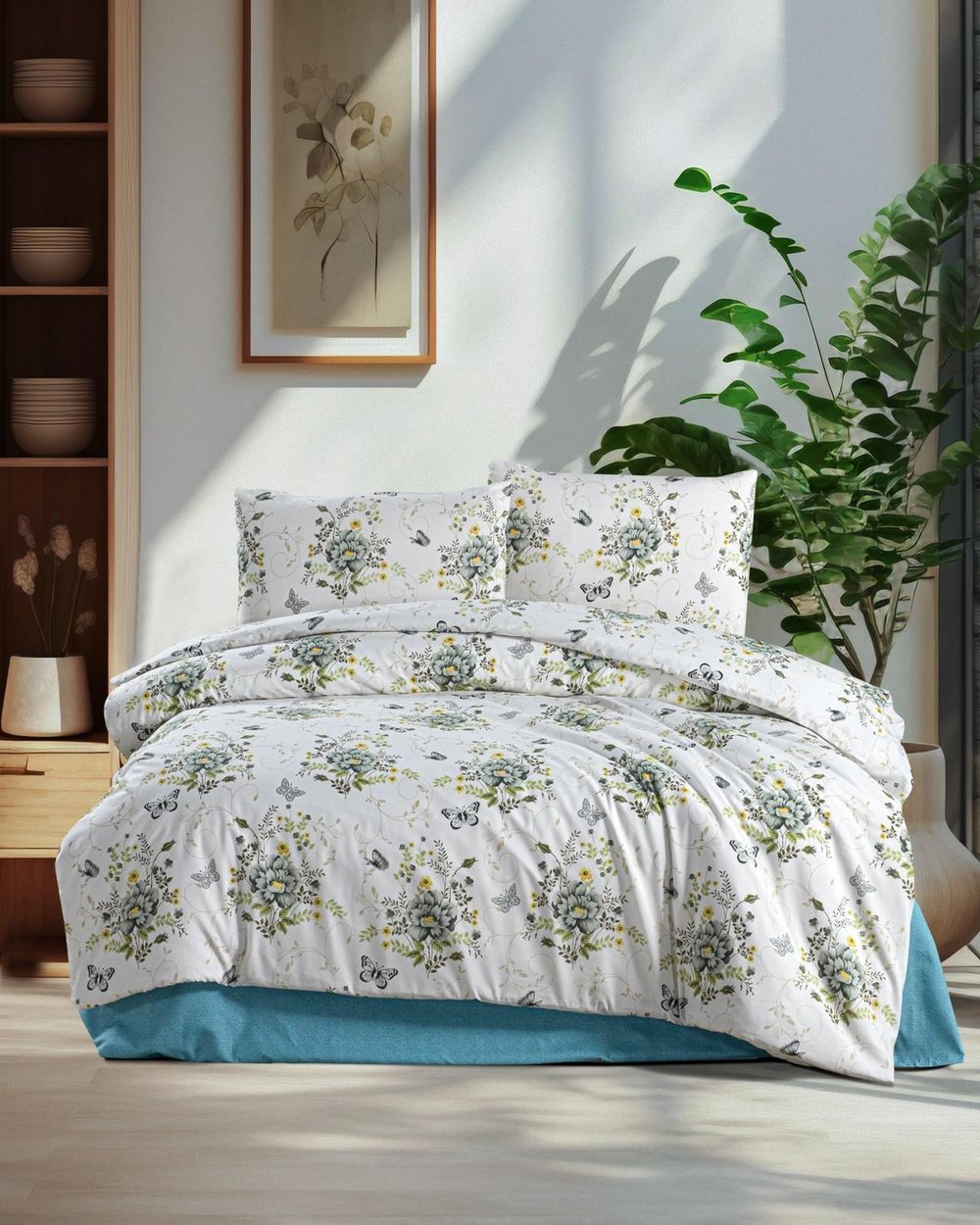 Flora Pamuklu Çift Kişilik Nevresim Takımı
