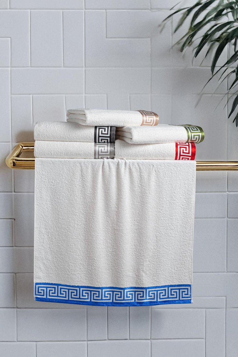 Grek Desen İşlemeli 6'lı Banyo Havlusu 70x140cm