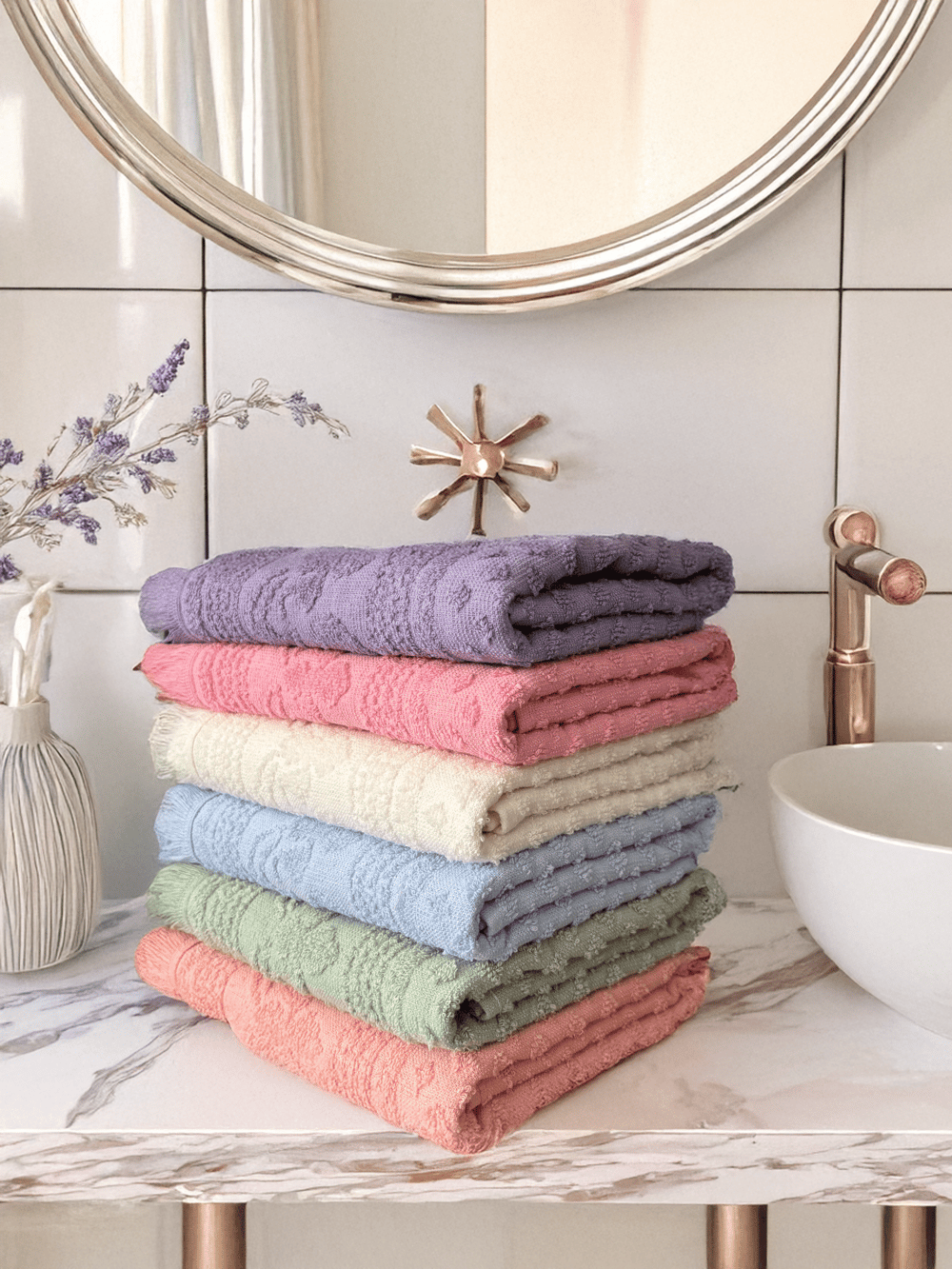 Jakar Desen 6lı Saçaklı Havlu Seti 50x90 cm