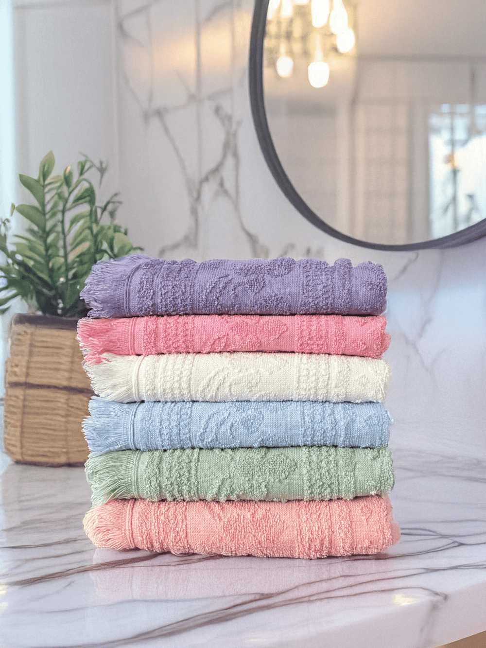 Jakar Desen 6lı Saçaklı Havlu Seti 50x90 cm