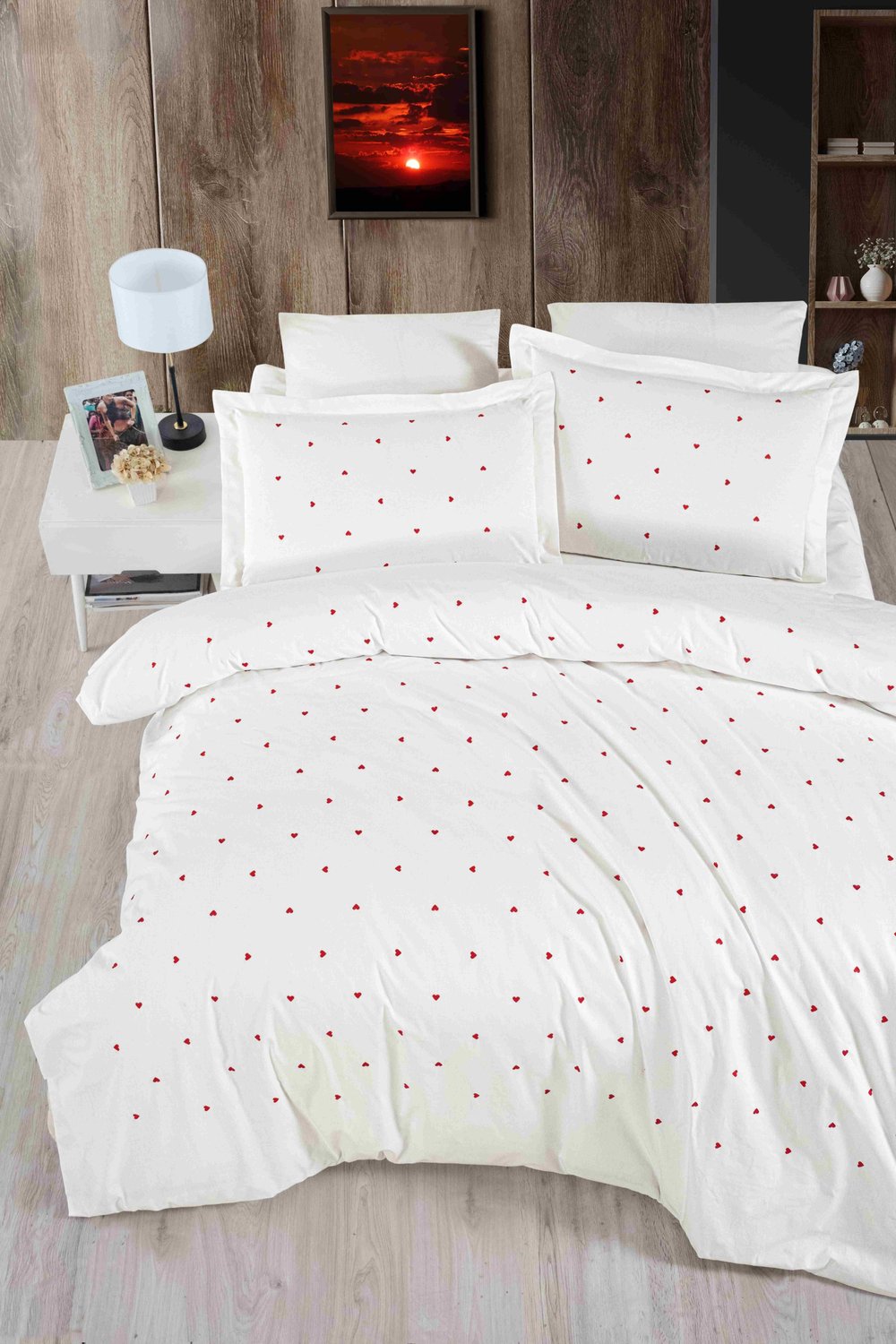 Poplin Çift Kişilik Kalpli Nakışlı Nevresim Takımı Pamuk/Saten