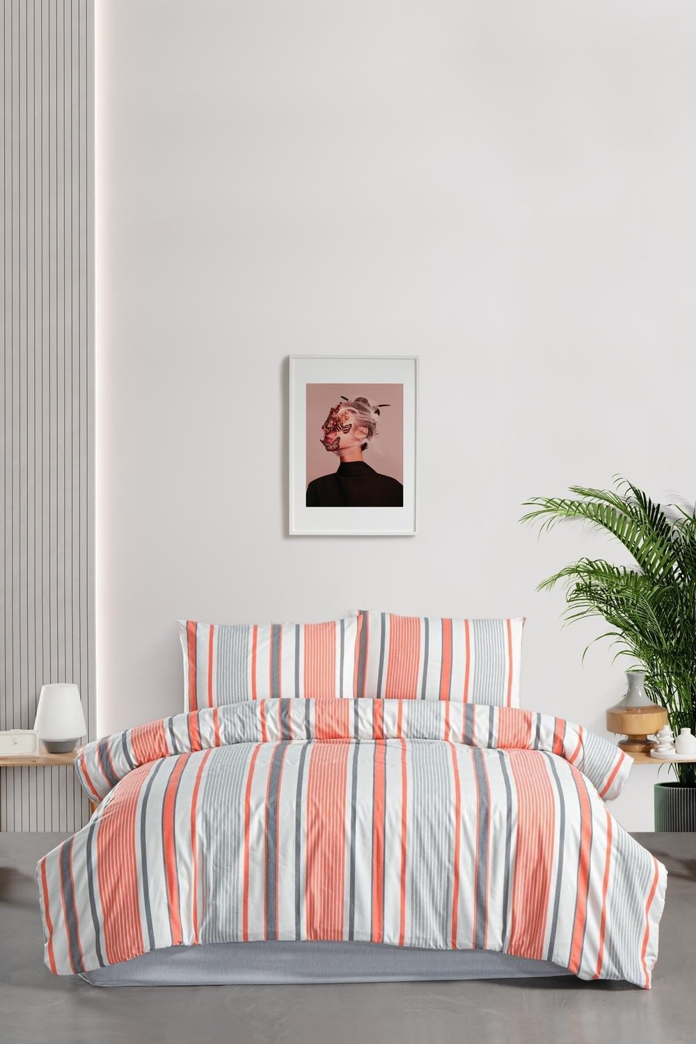 Retro Lastikli Çarşaflı Nevresim Takımı Tek Kişilik Çizgi Desen