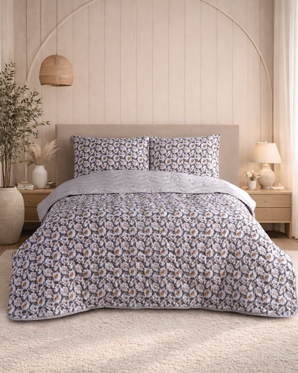 Premium Çift Kişilik Pamuklu Kapitone Çok Amaçlı Pike & Yatak Örtüsü / Soft Bej