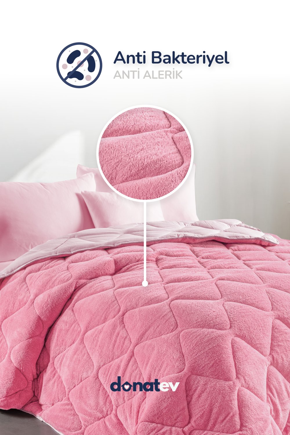 Çift Kişilik Wellsoft Pembe Yorgan Seti /195x215 cm