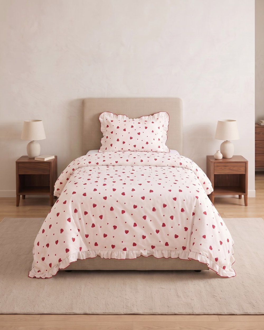 Juliet Premium Kalpli Fırfırlı Tek Kişilik Nevresim Seti / %100 Pamuklu