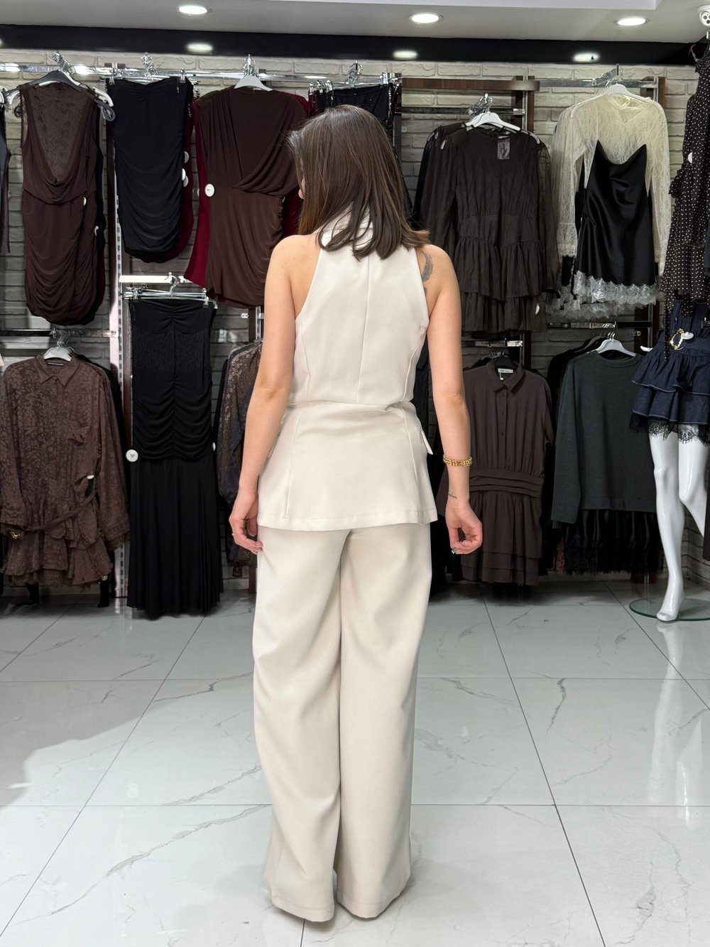 Bej Yelek Pantolon Takım