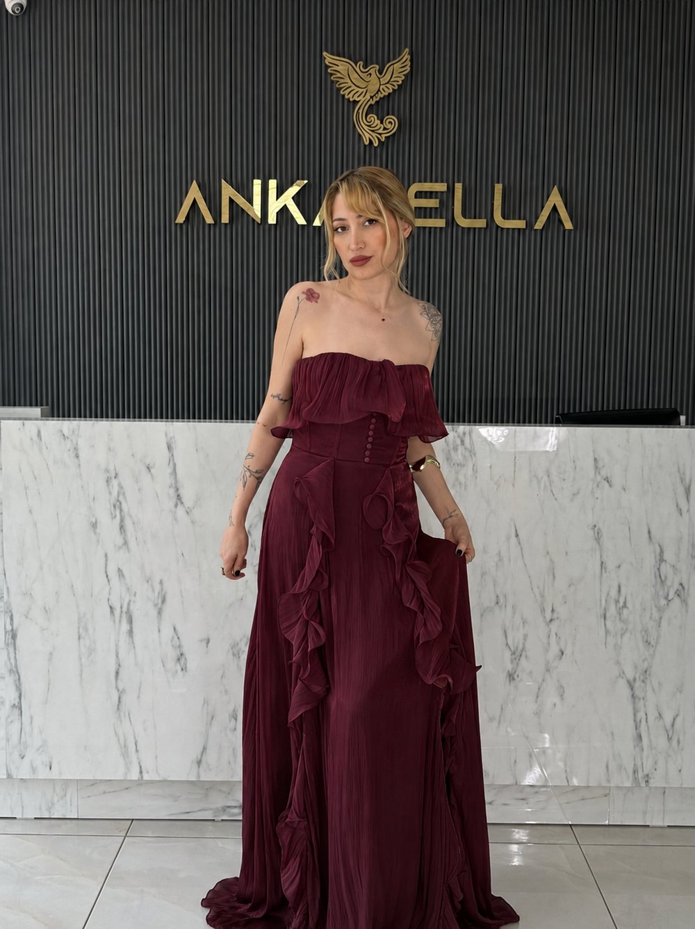 Bordo Angel Straplez Abiye
