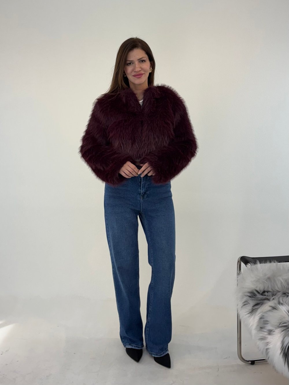 Bordo Kısa Bolero Kürk 
