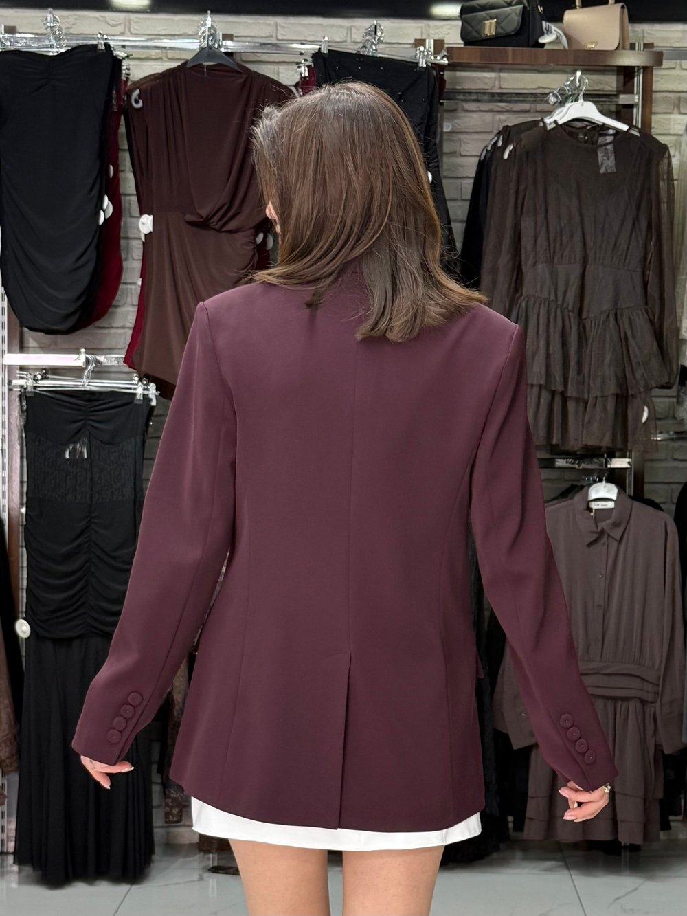 Bordo Küpeli Blazer Ceket