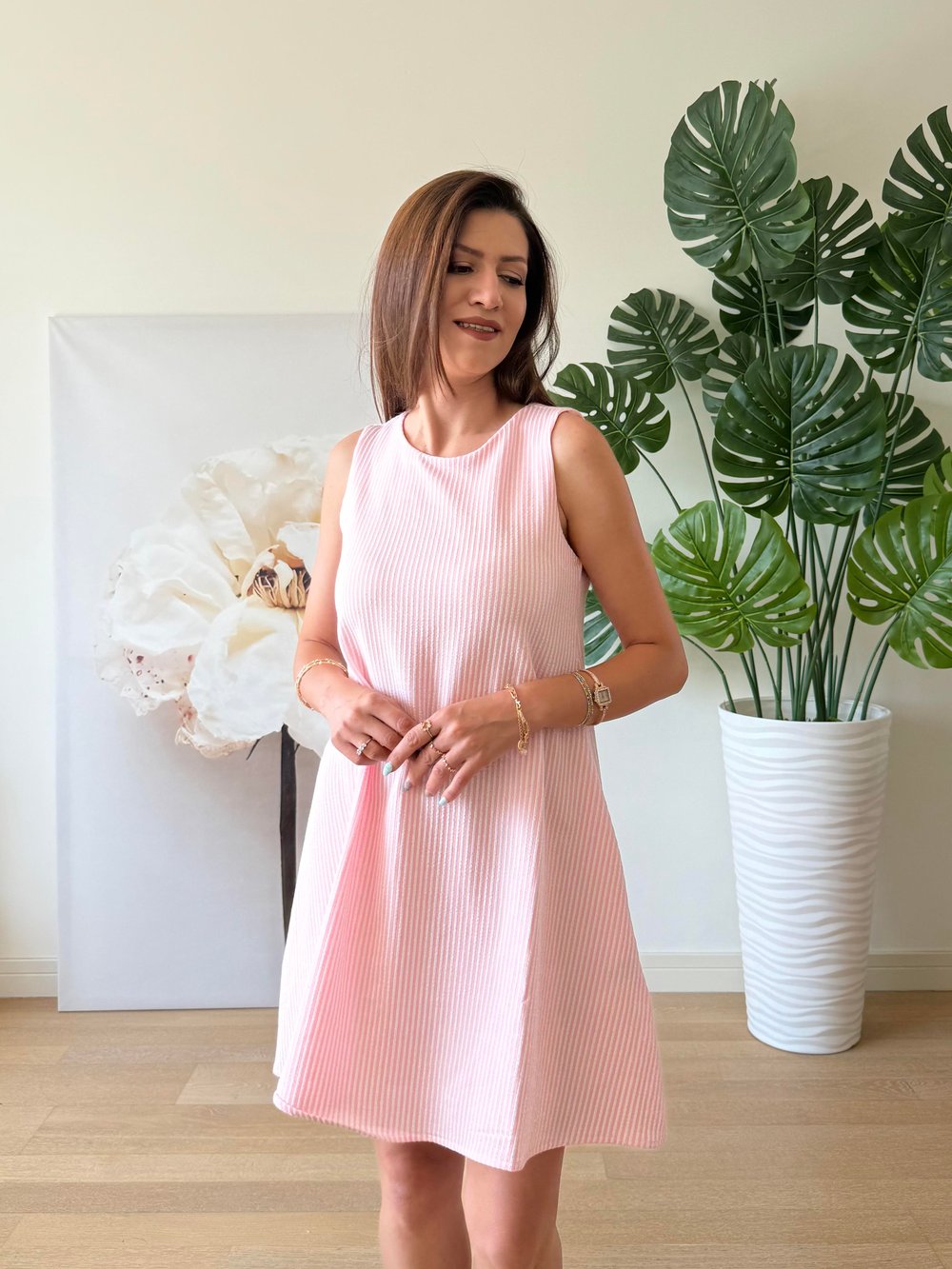 Çizgili Elbise Pembe