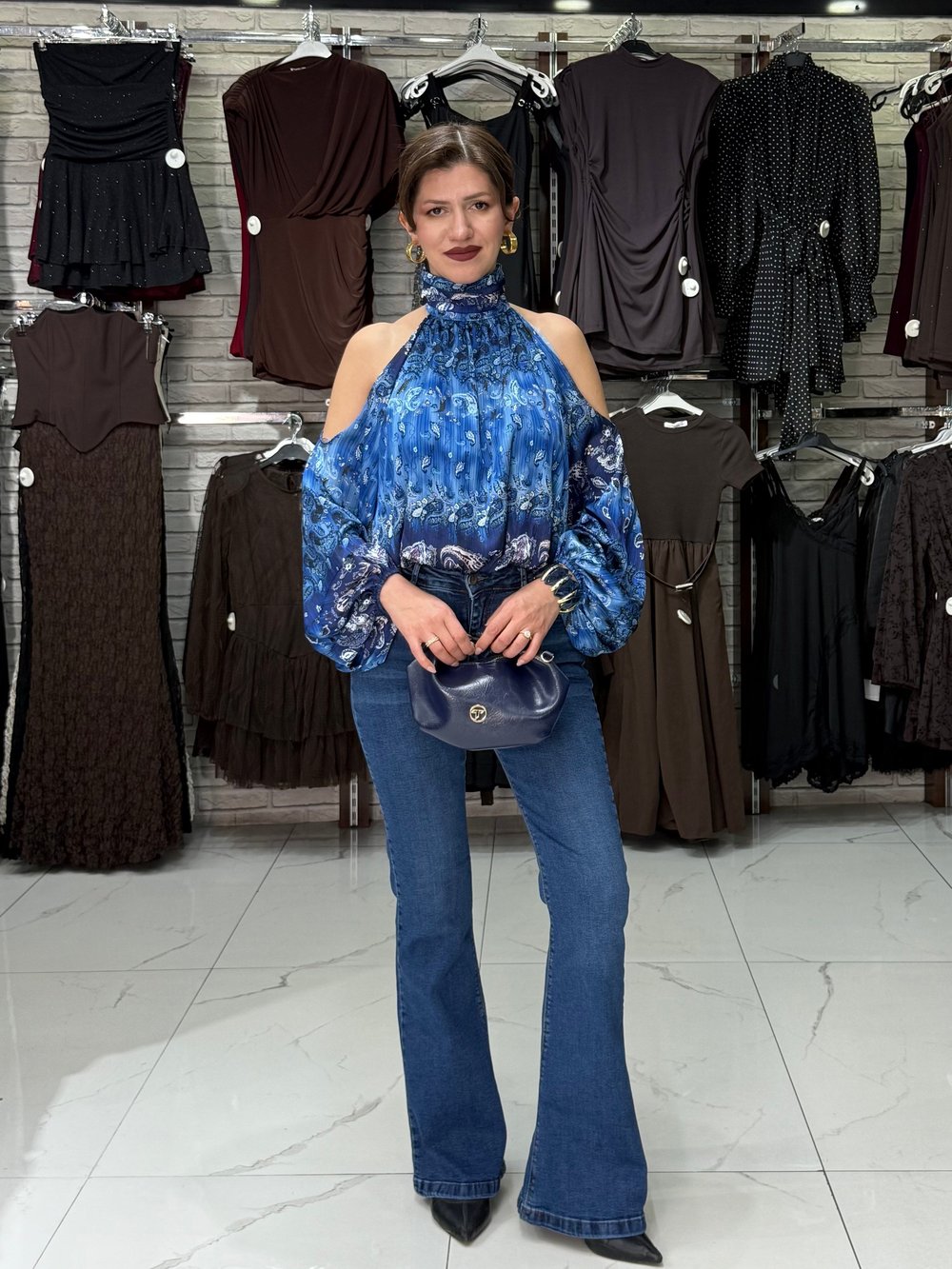 Mavi Şifon Bluz