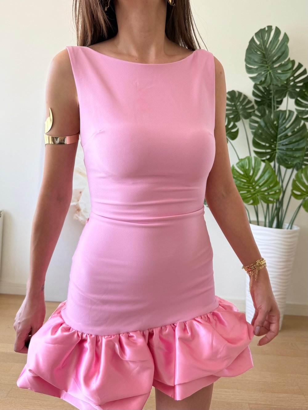 Etek Detay Elbise pembe