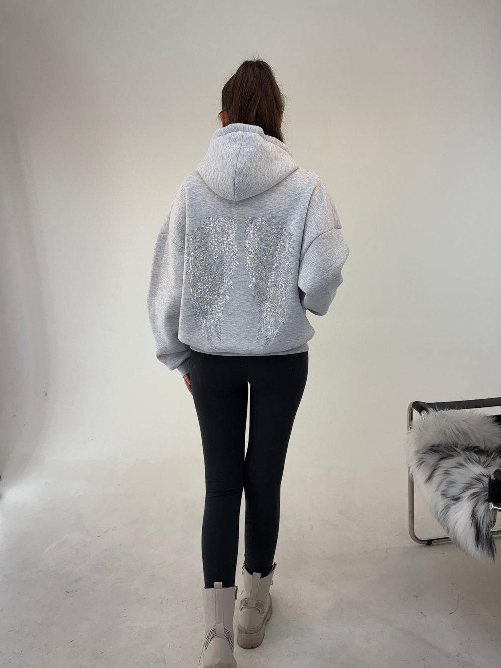 Gri Angel Taşlı Sweat