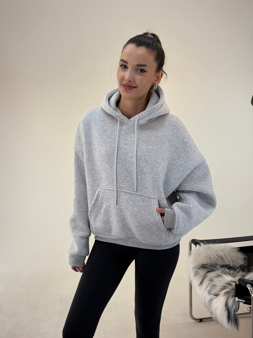 Gri Angel Taşlı Sweat