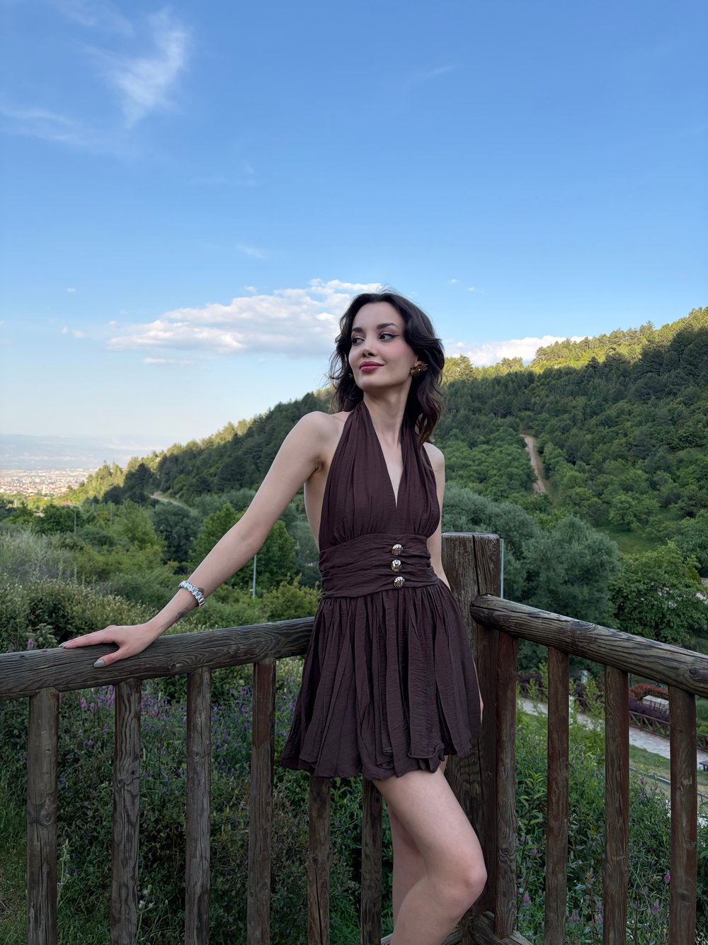 Kahve Keten elbise