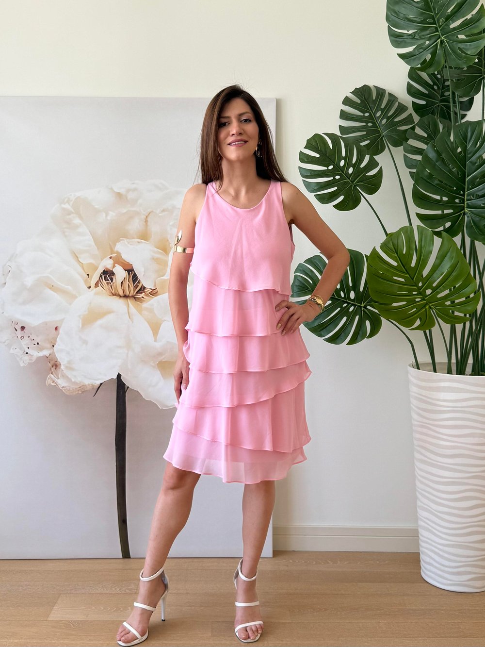 Kat Kat Şifon Elbise Pembe