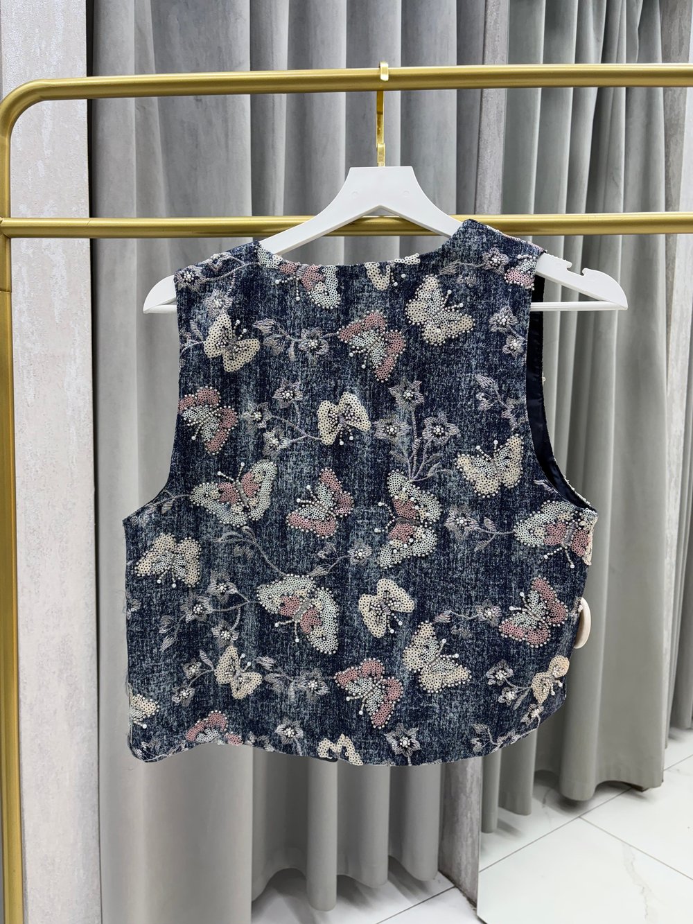 Kelebek İşlemeli Denim Yelek