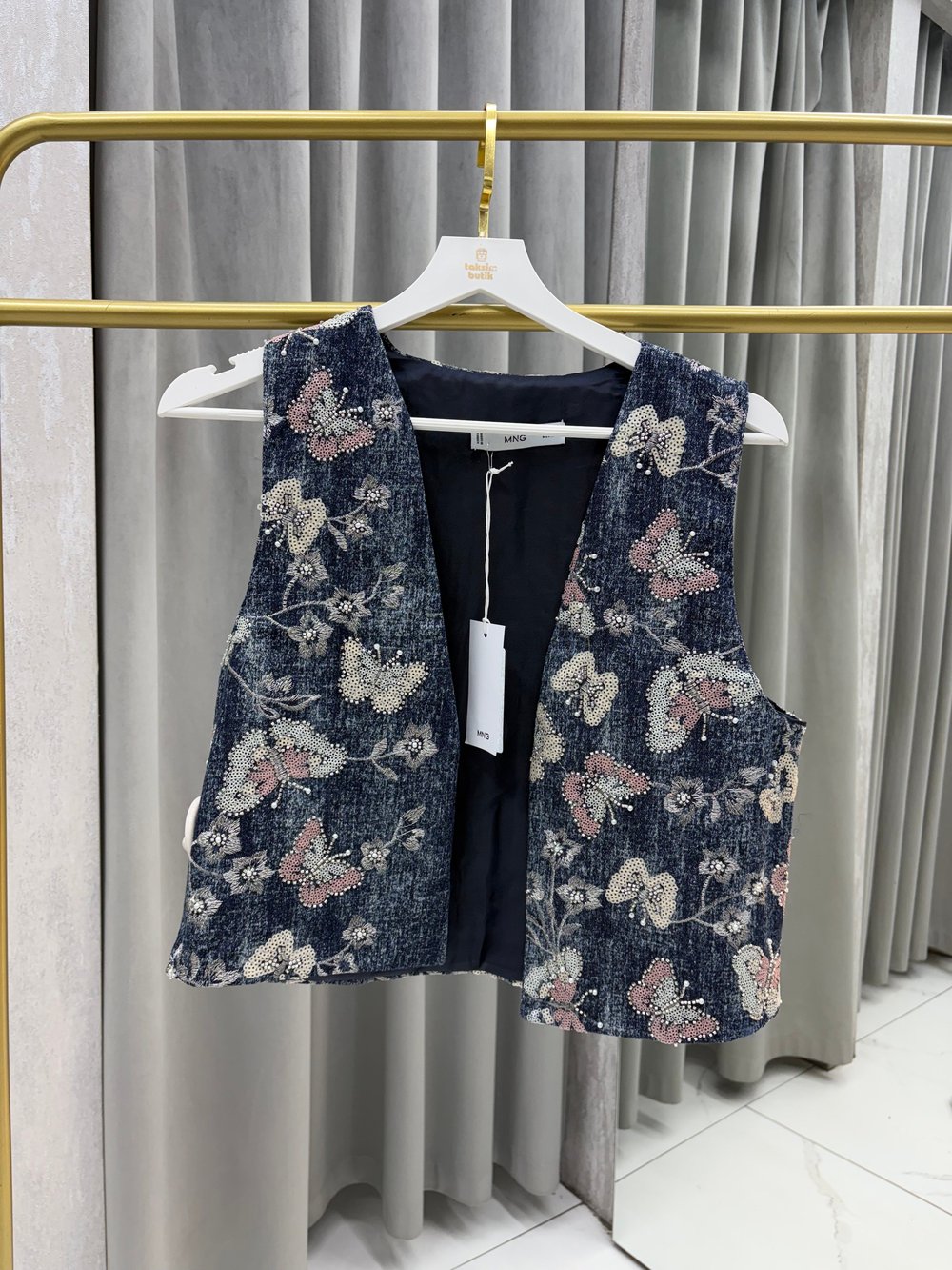 Kelebek İşlemeli Denim Yelek