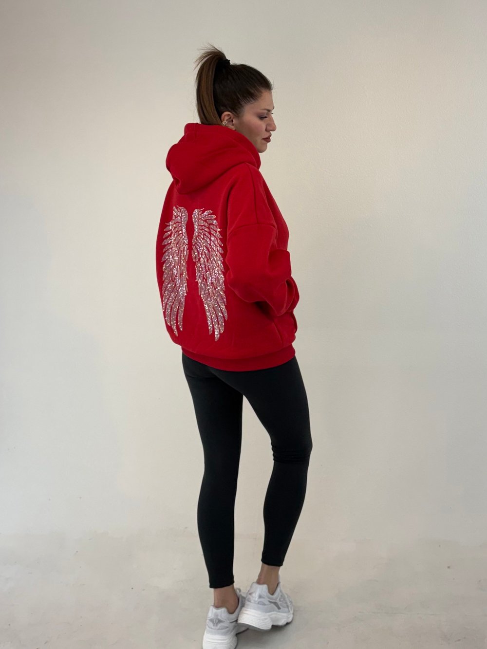 Kırmızı Angel Taşlı Sweat